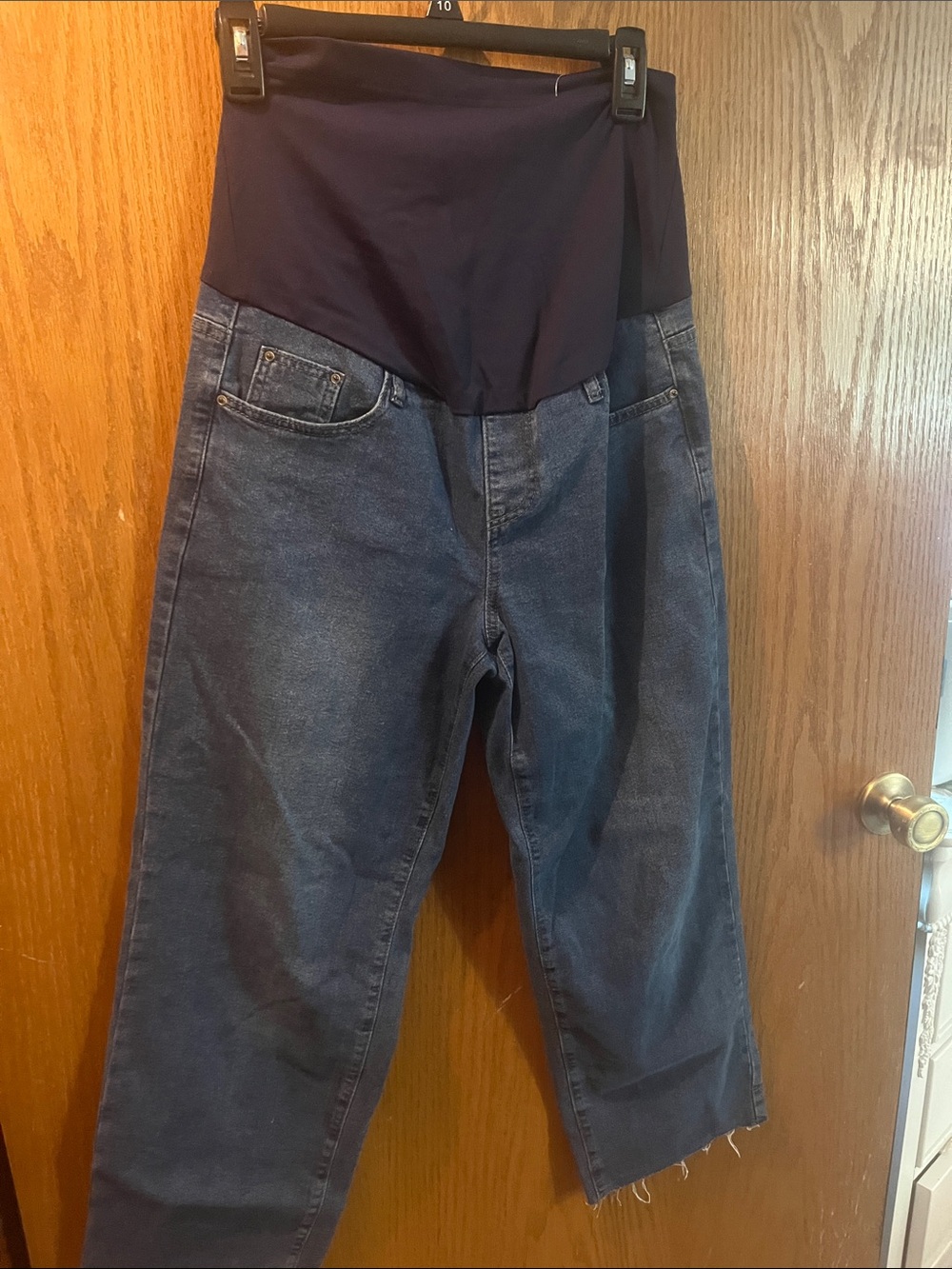 Relaxed Maternity Jeans with Navy Stretch Panel - Dark Blue